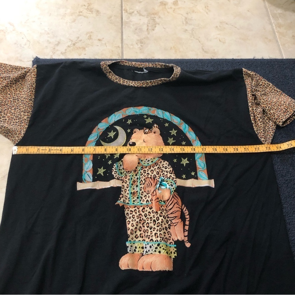 Simply Basic Vintage Leopard Sleepy Teddy Bear Short Sleeve Nightgown Size XL - Picture 6 of 9